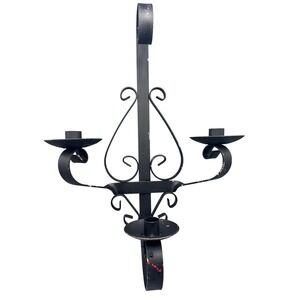 Vintage Wrought Iron Wall Sconce 3 Arm Candelabra Scroll Candle Holder Gothic